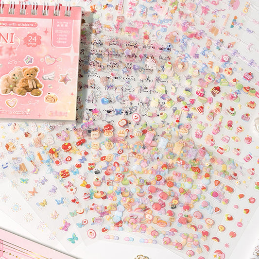 24 Sheets Handheld Sticker Notebook Mini Nail Stickers Cartoon Peaceful Pleasures Health and Wellness