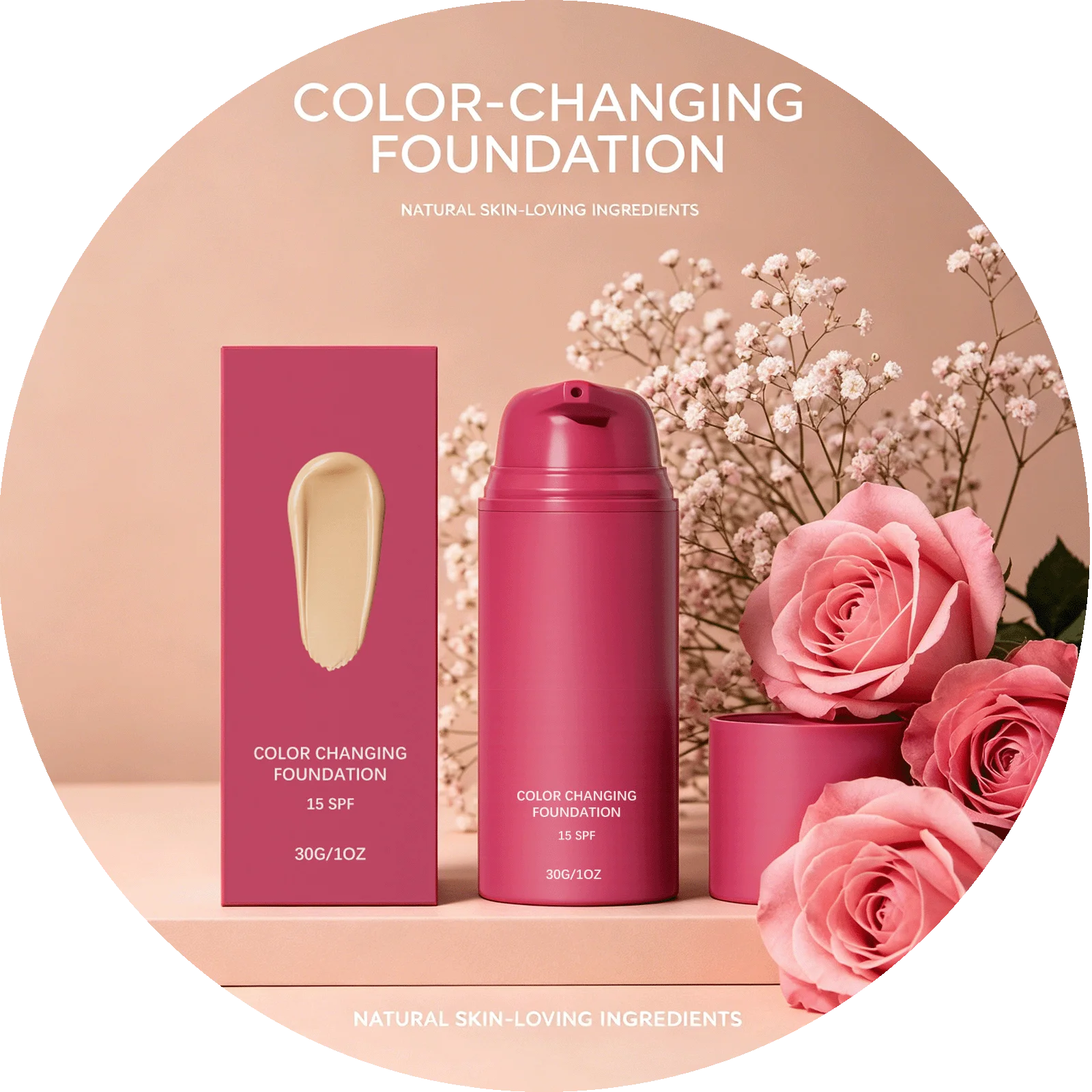 Color Changing Liquid Foundation SPF 15 Concealer Cover Face Blemishes Conceal Skin Fine Lines Original Foundation Face Makeup Peaceful Pleasures Health and Wellness 30g Boxed x 2PCS