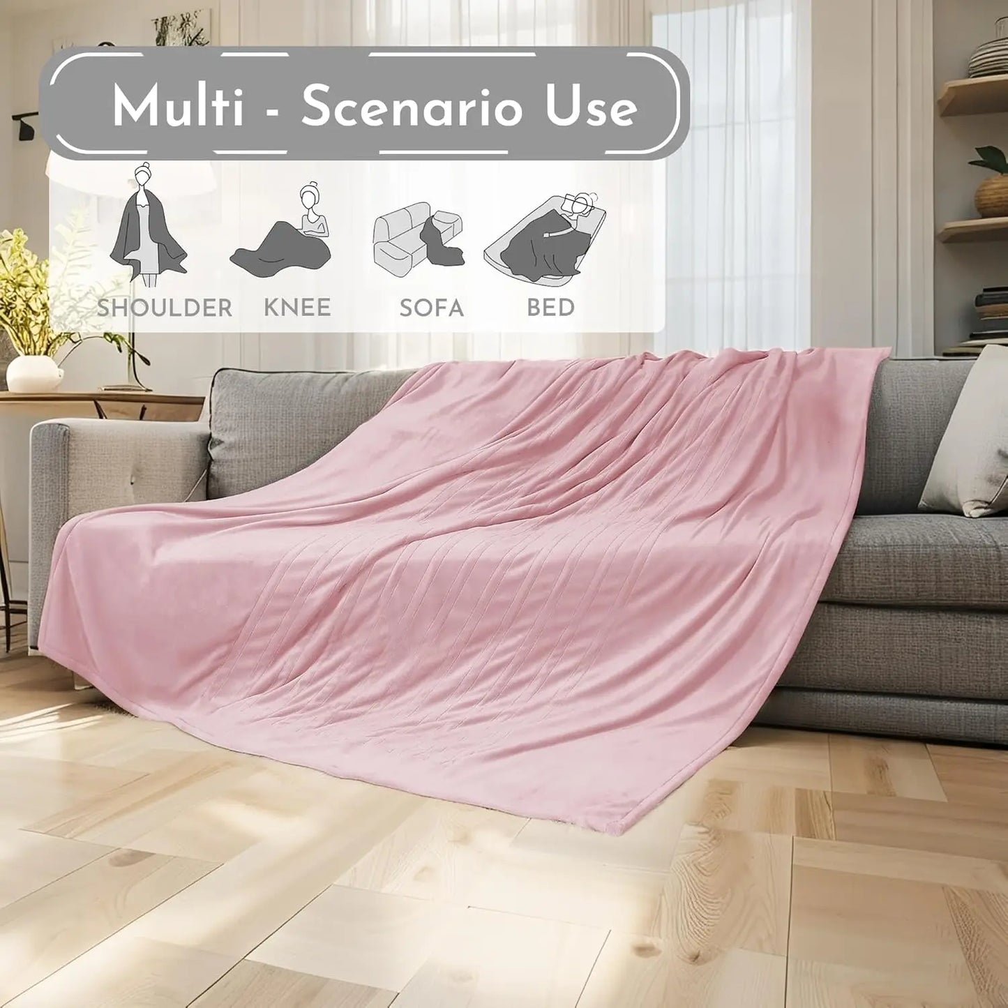 Queen Electric Heated Blanket – 4 Heat Settings, Auto Shutoff, Light Pink Electric Blanket Peaceful Pleasures Health and Wellness