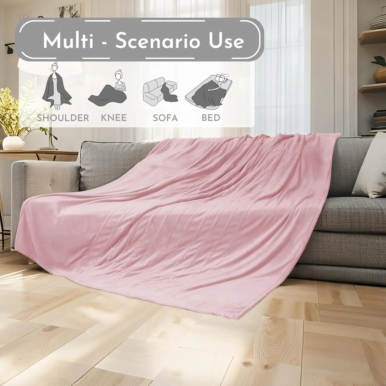 Queen Electric Heated Blanket – 4 Heat Settings, Auto Shutoff, Light Pink Electric Blanket Peaceful Pleasures Health and Wellness