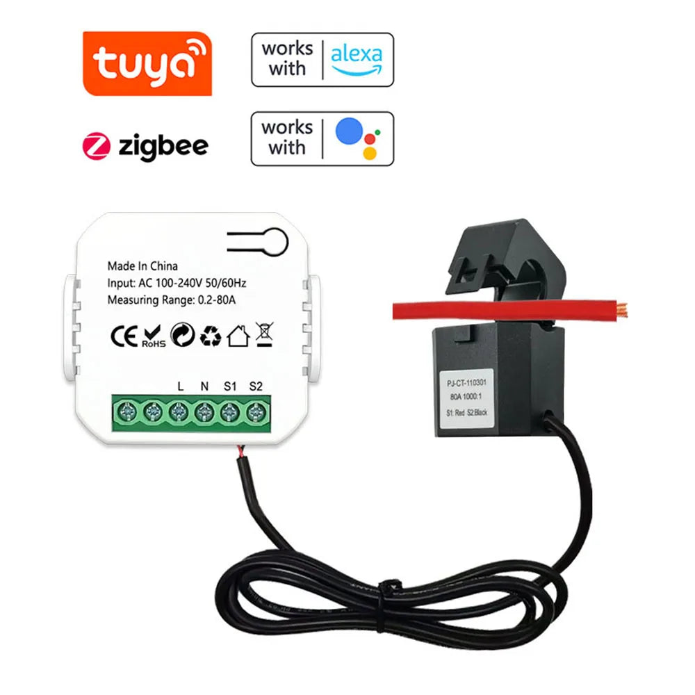 Tuya WiFi/ZigBee Energy Meter 80A Current Transformer Clamp KWh Power Monitor Electricity Monitor with Alexa Google Home Peaceful Pleasures Health and Wellness Tuya ZigBee