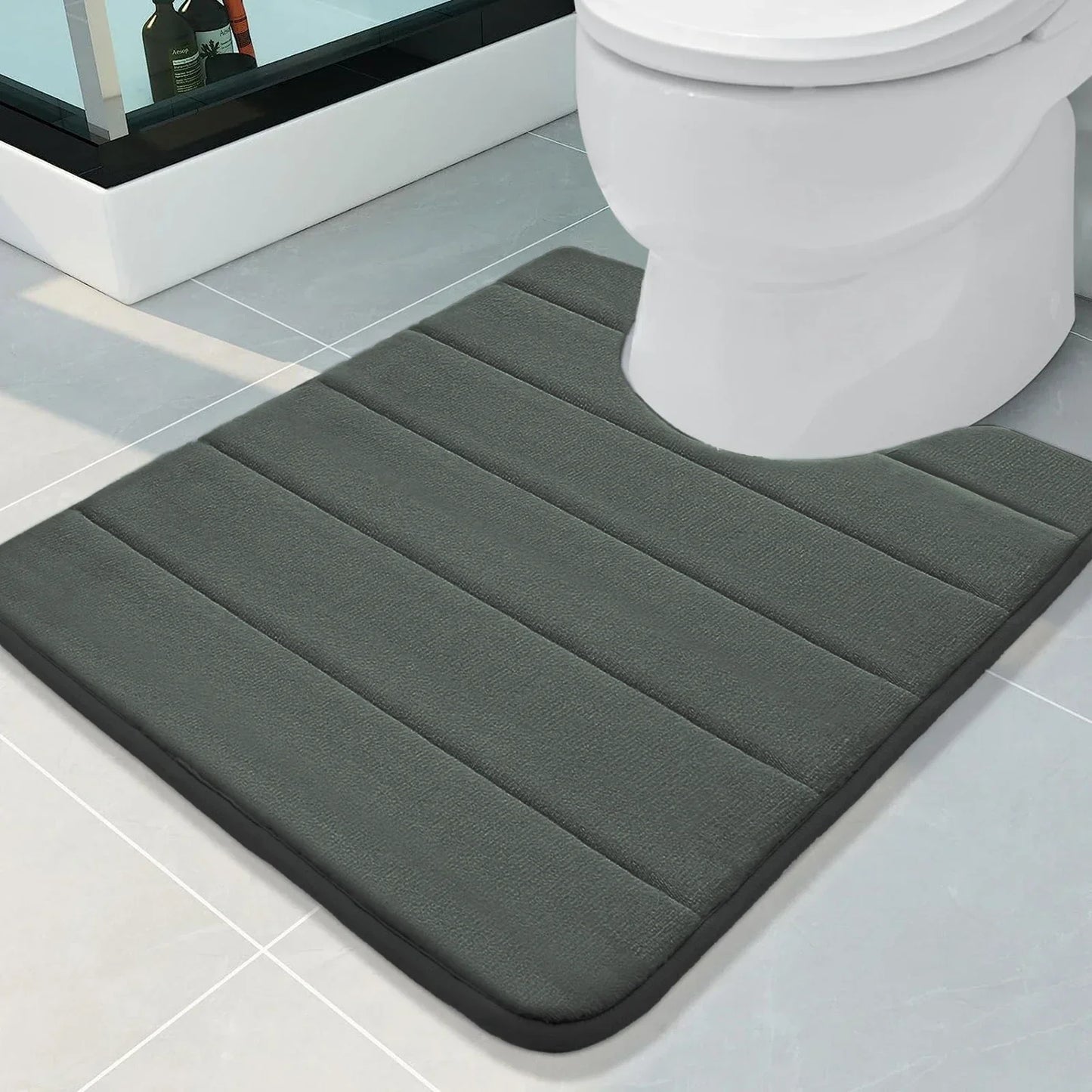 U-Shape Toilet Mat Non-Slip Shaggy Soft Pedestal Mat for Bathroom, Water Absorbent bath mat oilet Mat for Floor Dry Pedestal Mat Peaceful Pleasures Health and Wellness Memory Foam 4