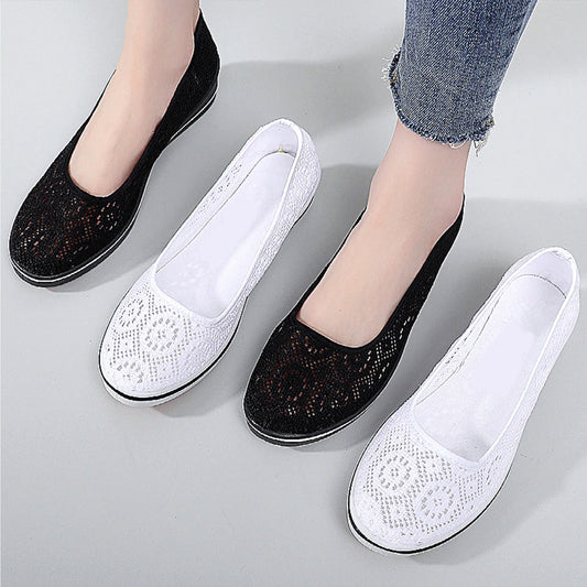 Women's Wedge Heel White Mesh Shoes Comfortable Non-slip Hollow Breathable All-match Work Beauty ShoesWhite Lace Hollow Breathab Peaceful Pleasures Health and Wellness