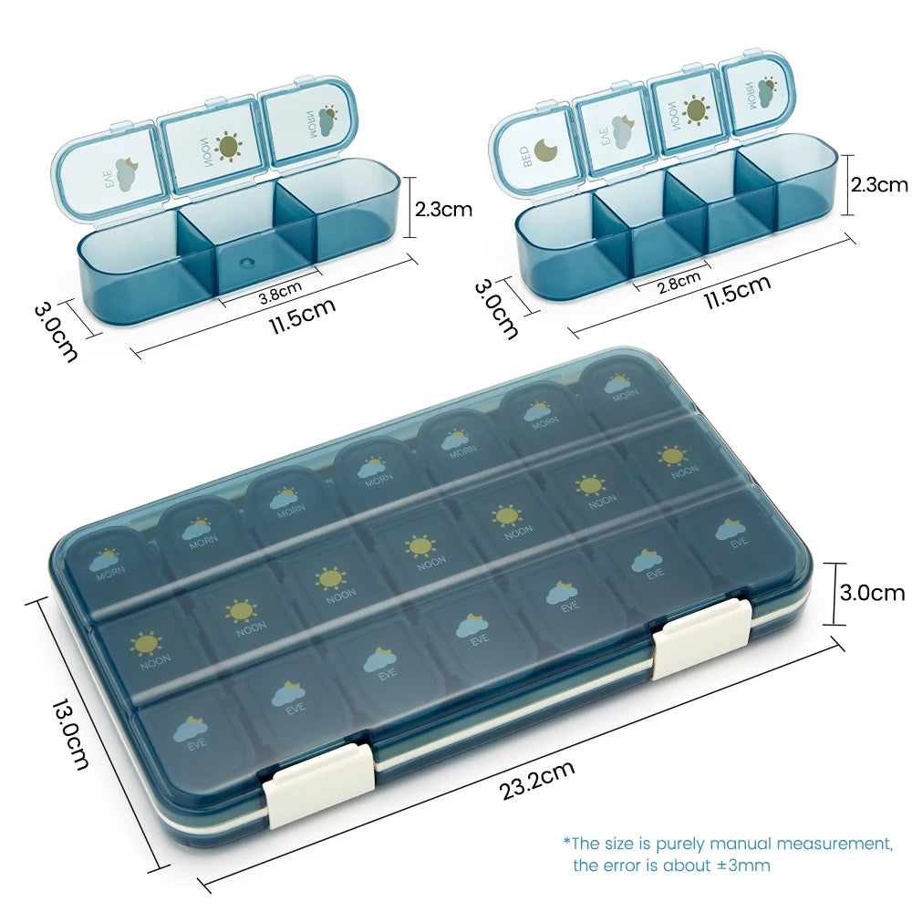 Large Capacity Weekly Pill Box Medicine Dispenser Pill Case Compartment Vitamin Tablet Organizer Storage Box 7 Days Pastillero Peaceful Pleasures Health and Wellness