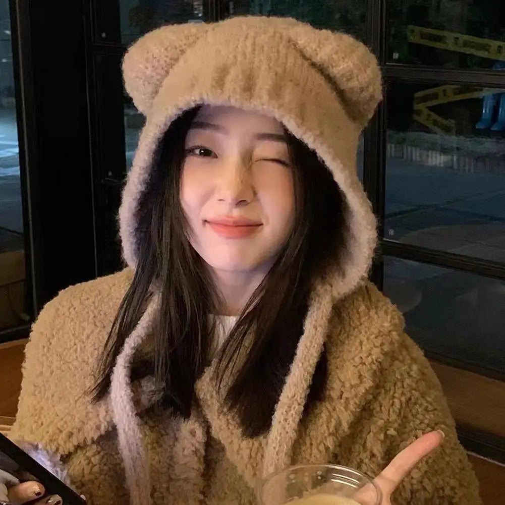 Women's Bear Ear Beanie – Cute Plush Knit Winter Hat