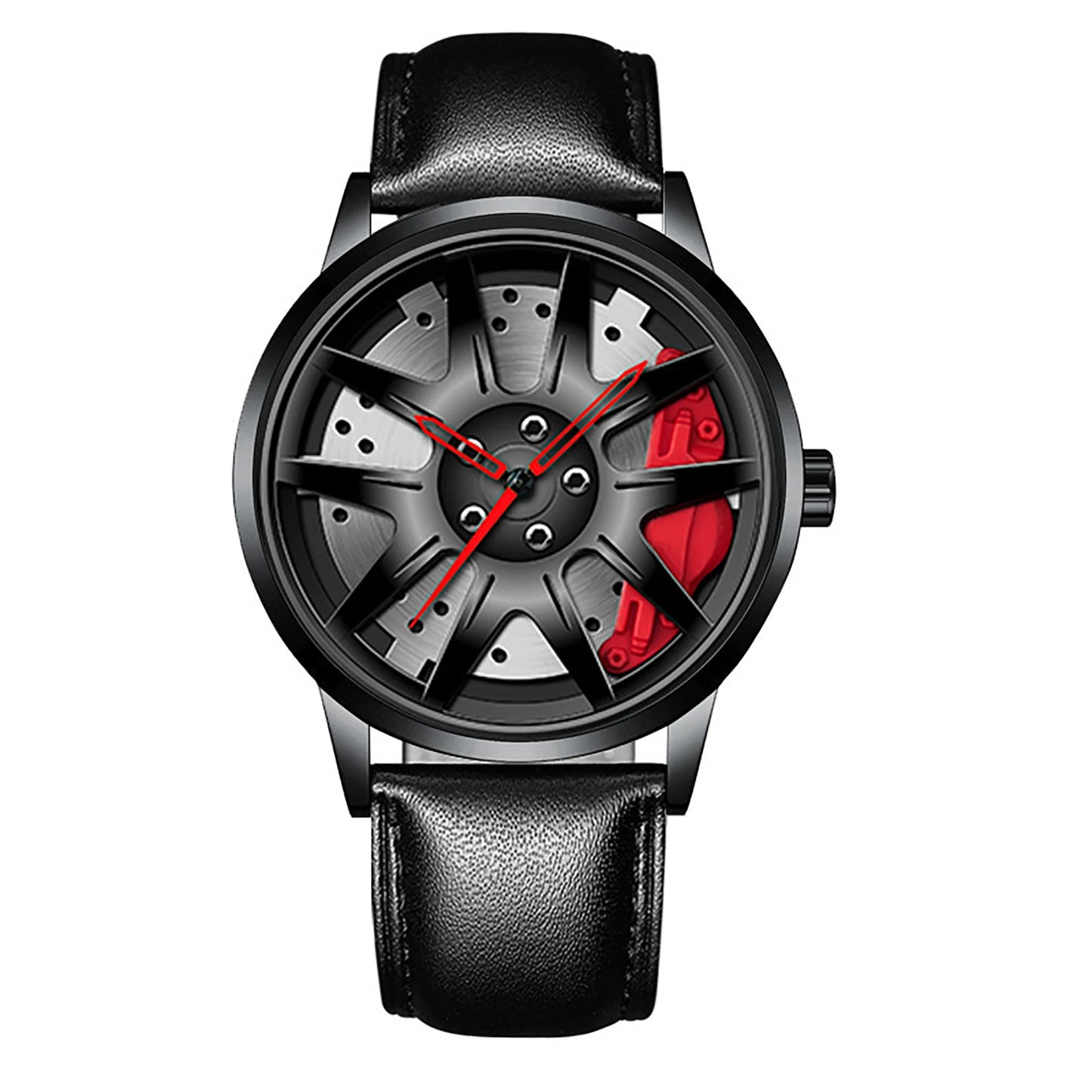 Business Luxury Quartz Watch Car Sport Rim Automatic Movement Round Dial Clock Watches Machinery Men Sport Watch Peaceful Pleasures Health and Wellness C Red Belt