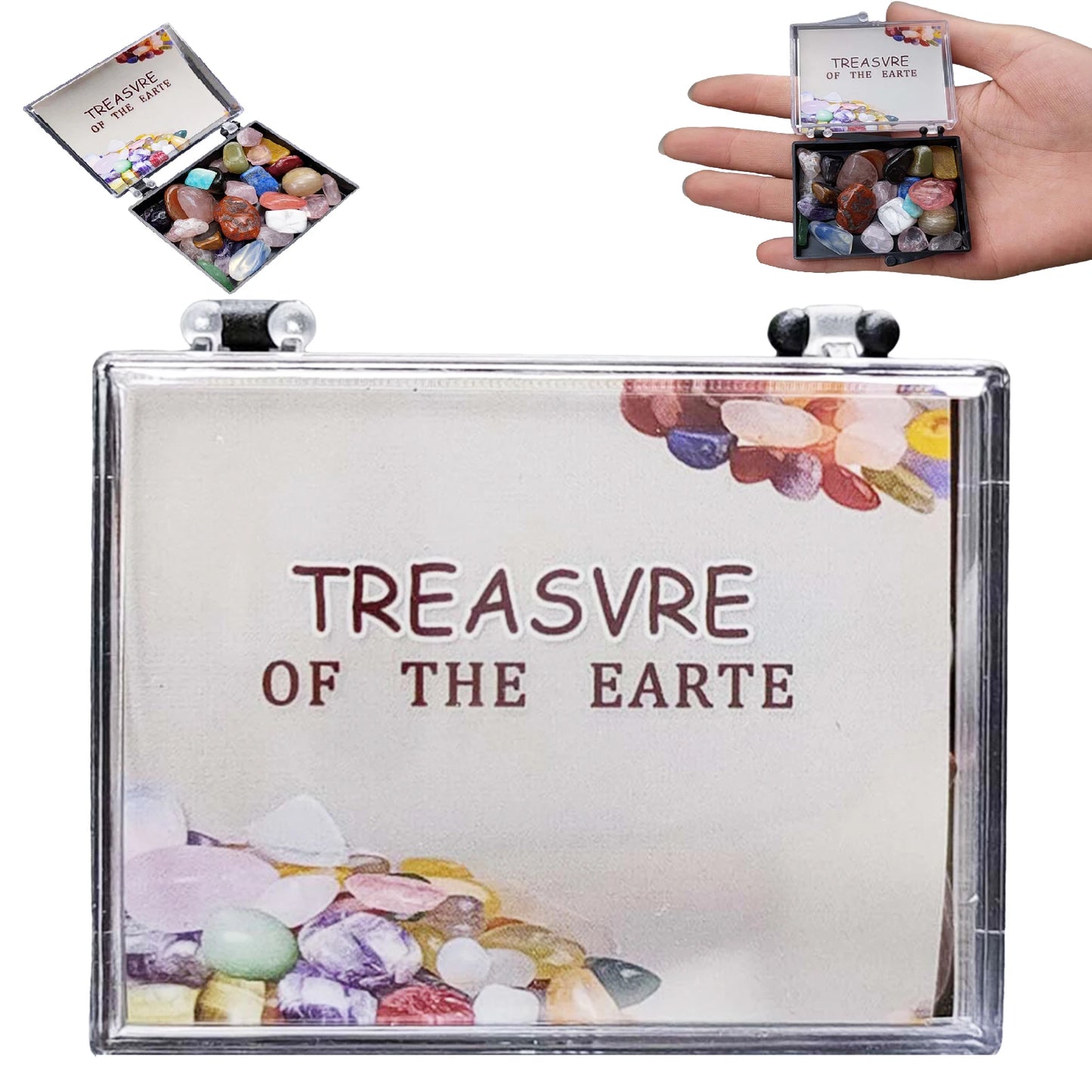 Natural Mineral Specimens Kit Educational Polished Natural Stones with Box Geological Teaching Materials for Students Peaceful Pleasures Health and Wellness