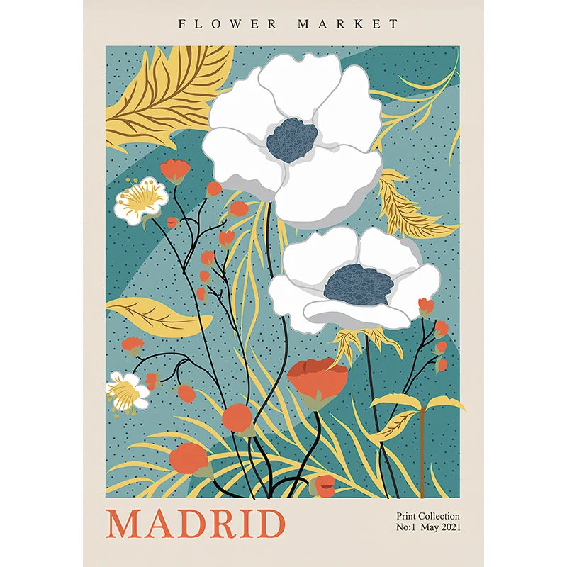 Flower Market Paris New York City Name Poster Print Abstract Plant Wall Art Canvas Painting Picture Living Room Home Decoration Peaceful Pleasures Health and Wellness O 55x75cm