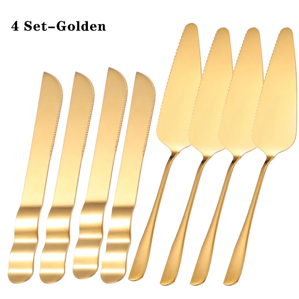 8-Piece Rose Gold Stainless Steel Cake Server & Knife Set – Wedding, Birthday & Pastry Tools