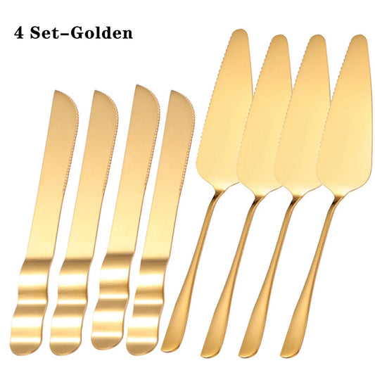 8-Piece Rose Gold Stainless Steel Cake Server & Knife Set – Wedding, Birthday & Pastry Tools Peaceful Pleasures Health and Wellness Gold