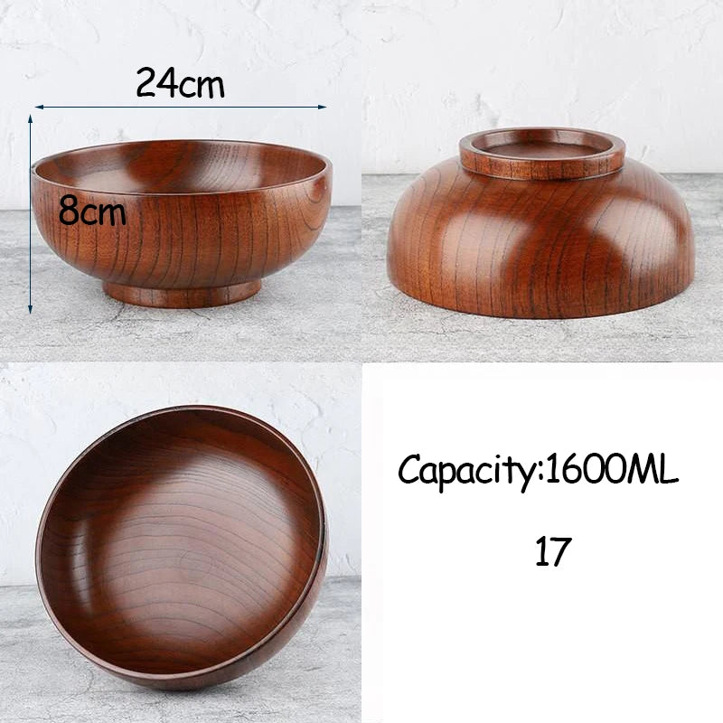 Japanese Style Acacia Wooden Bowl for Children's Dining Anti DropBowl Exclusive Wooden Bowl Retro Home Tableware Set Salad Bowl Peaceful Pleasures Health and Wellness 17