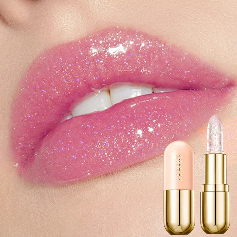 QIBEST Glitter Lipstick Lip Balm Color Change Transparent Moisturizing Crystal Jelly Pearlescent Lip Plumper Gloss Tint Cosmetic Peaceful Pleasures Health and Wellness 04