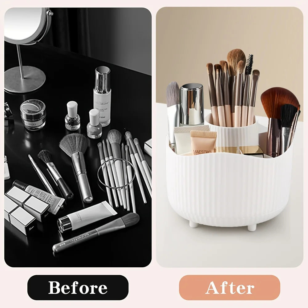 360° Rotating Makeup Organizer | 5-Slot Brush & Cosmetic Holder