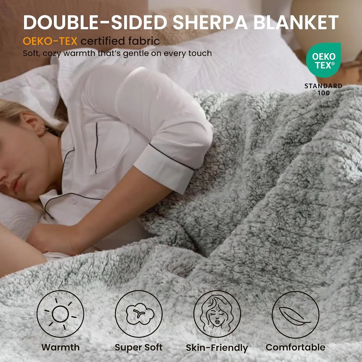 Electric Heated Blanket Twin 62x84" – 10 Levels, Sherpa, Grey Peaceful Pleasures Health and Wellness