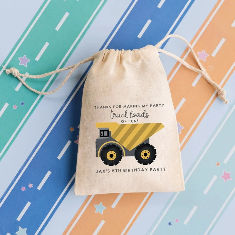 Personalized Construction Truck Candy Bags | 5-Pack Kids Party Party Favor Bags Peaceful Pleasures Health and Wellness