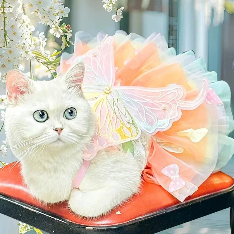 Pet Princess Dress – Lace Stripe Silk Skirt for Dogs & Cats