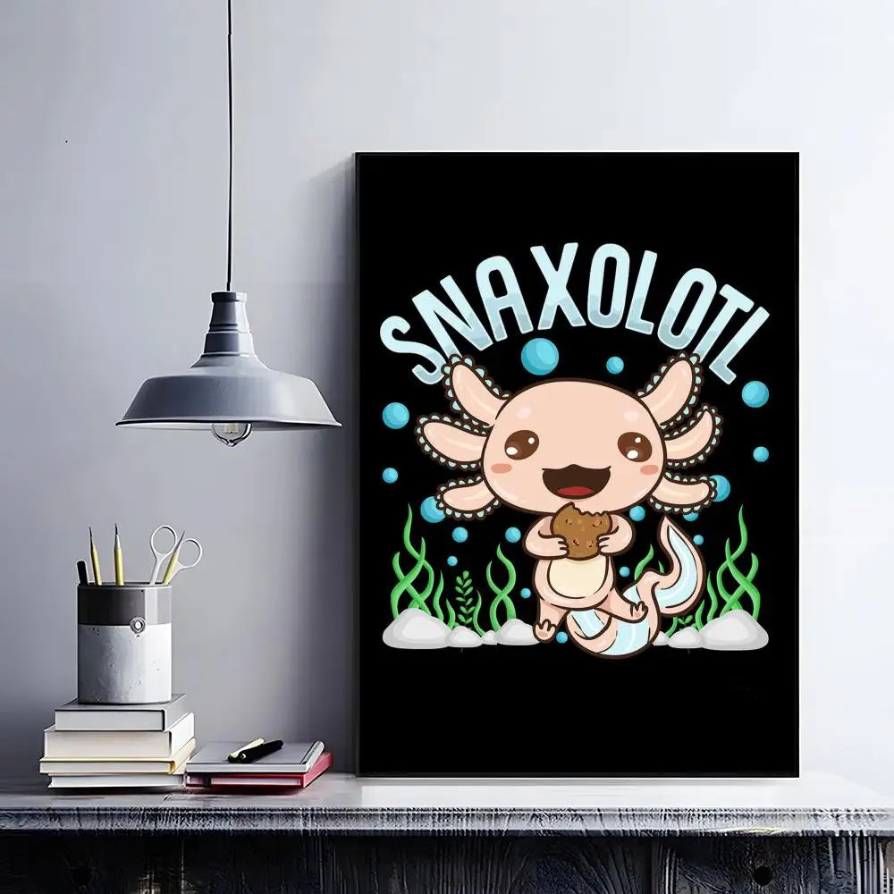 Cute Axolotl Art Poster HD Self Adhesive Waterproof Wall Art Ideal for Home Office Dorm Bedroom Great Gift Peaceful Pleasures Health and Wellness