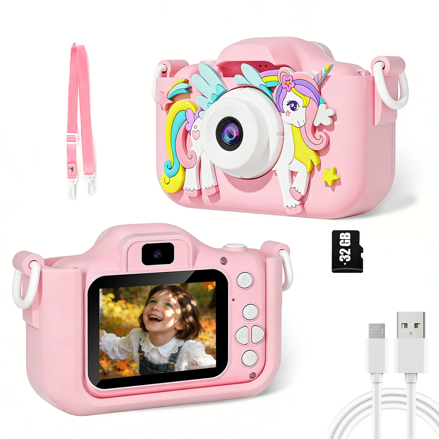 Kids Camera 1080P Video Mini Digital Camera Educational Toy Cameras With 32G Card Silicone Case for Girls Festival Birthday Gift Peaceful Pleasures Health and Wellness Pink03 32G Card