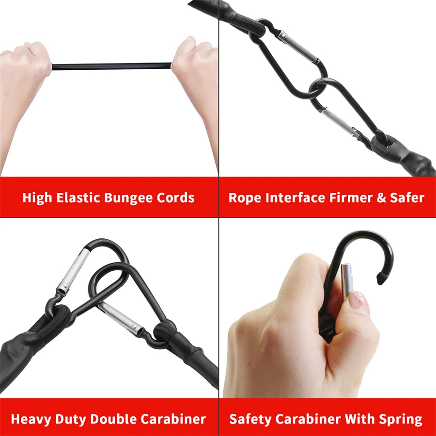 8MM Heavy Duty Bungee Cords with Hooks – Multi-Size Tie Down
