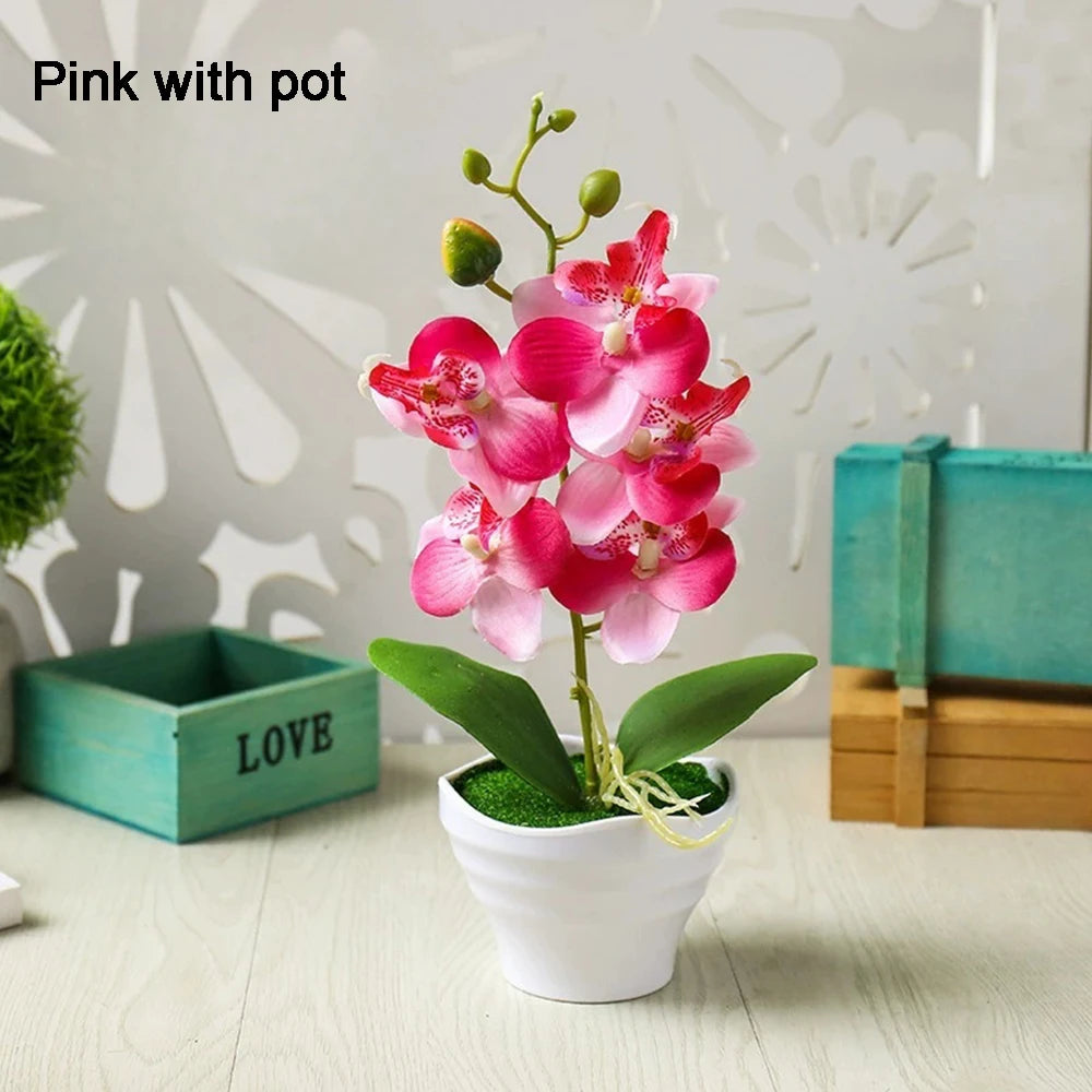 White Artificial Orchid Flowers with Vase | Silk Faux Arrangement