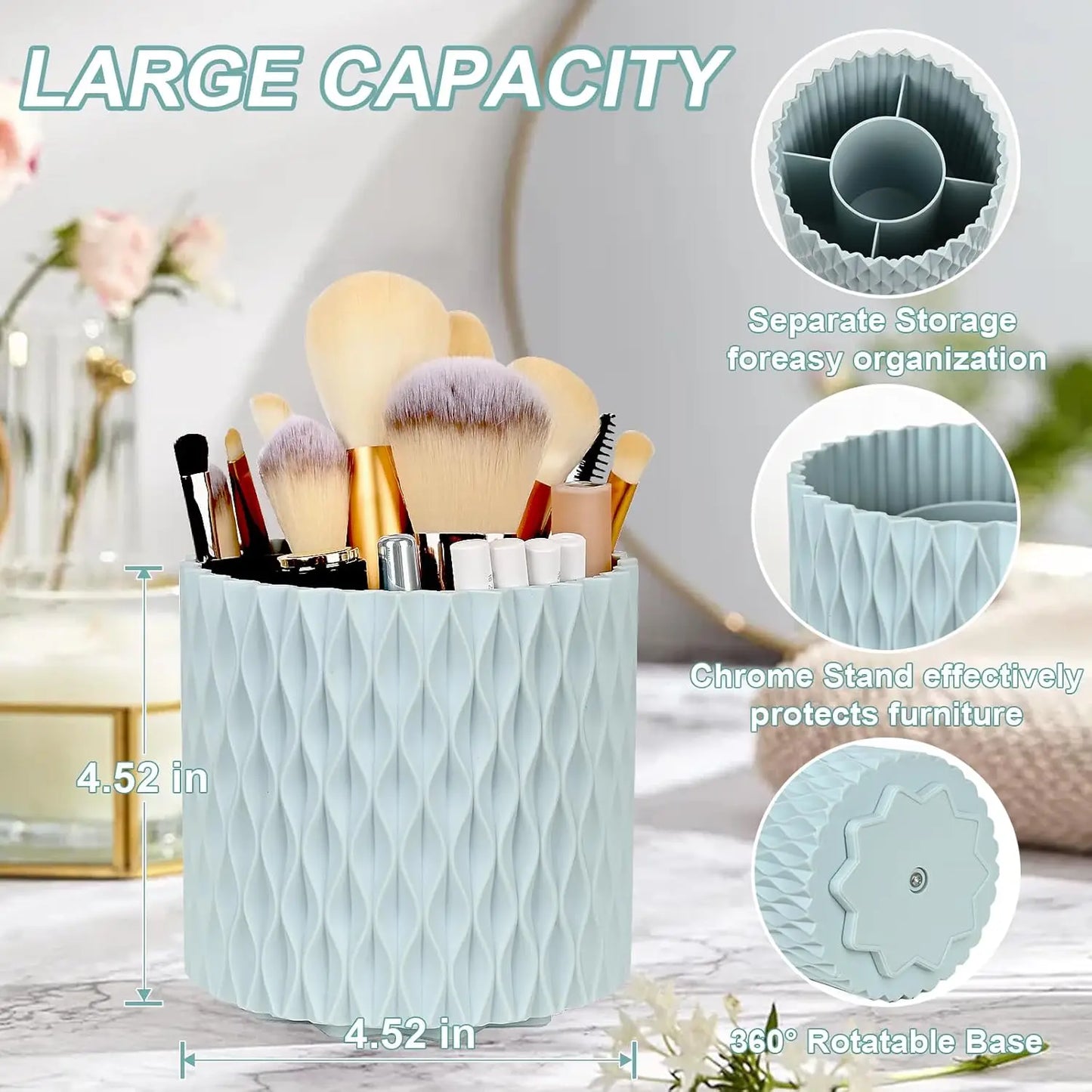 Rotating Makeup Brush Organizer | 360° Desktop Cosmetic Holder