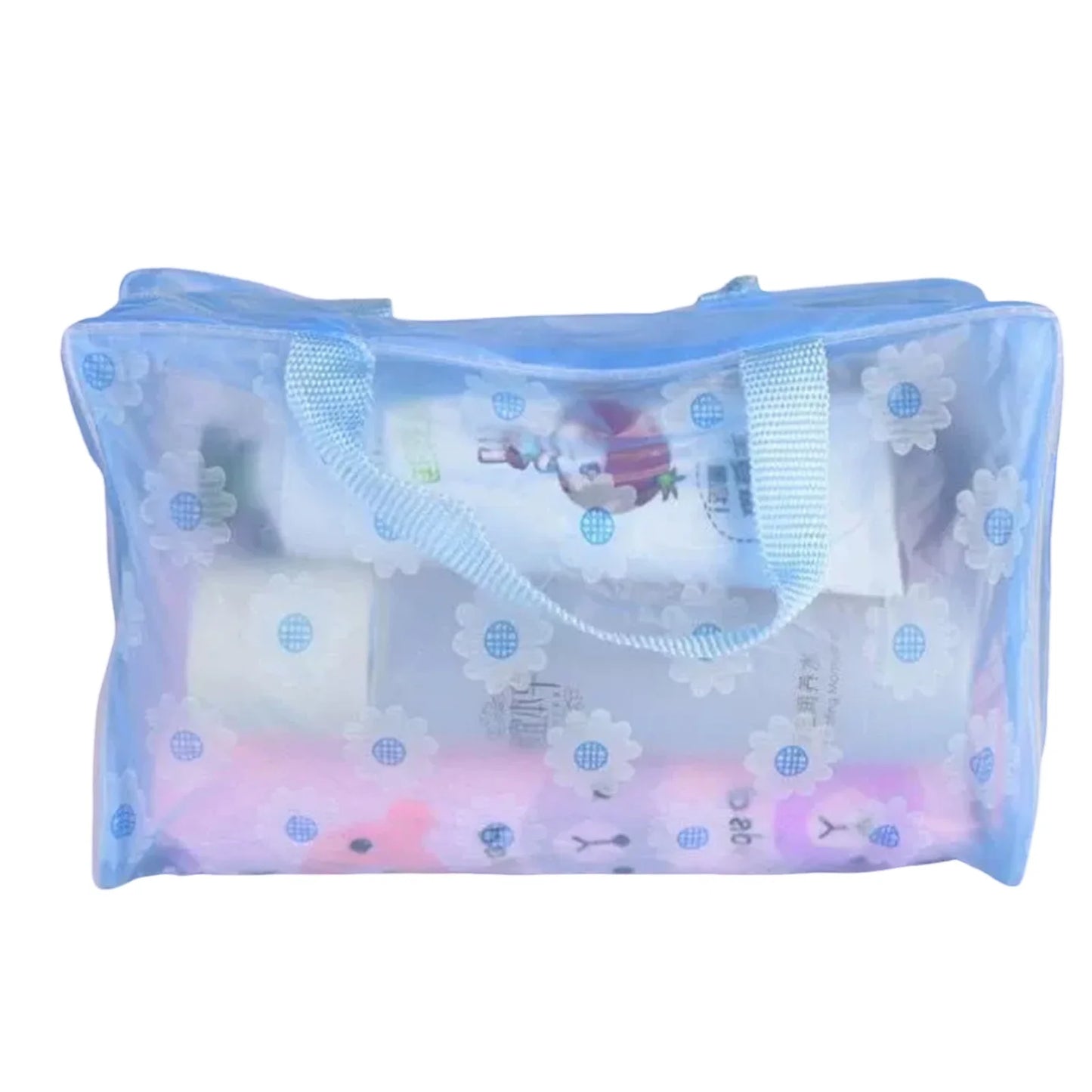 PVC Waterproof Clear Makeup Bag With Zipper And Handle For Travel Bathroom Storage Cosmetic Organizer Peaceful Pleasures Health and Wellness Blue
