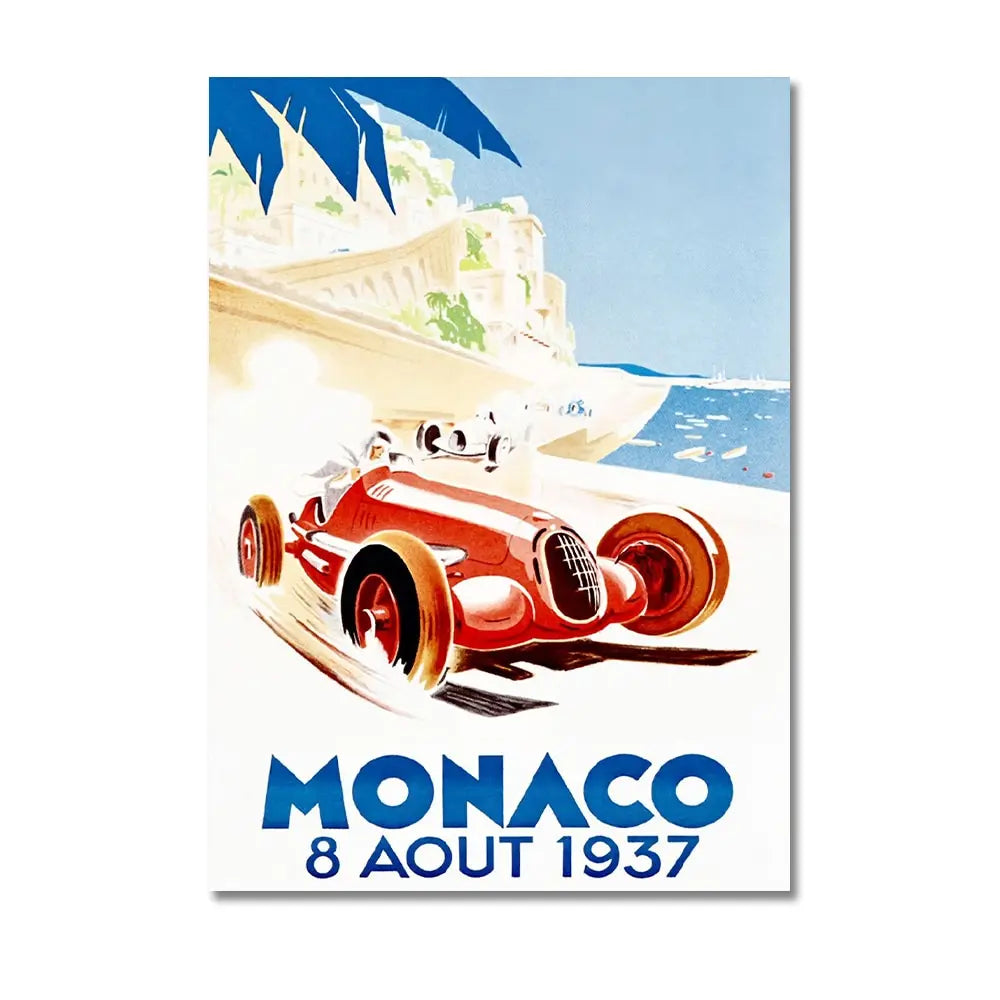 Monaco Grand Prix Vintage Racing Canvas Wall Art Print