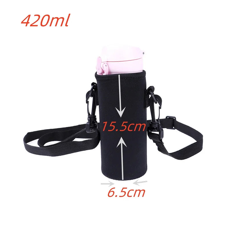 Insulated Cup Sleeve with Neck Rope Retractable Buckle Thick Thermal Cover for Glass Mug Coffee Tea Portable Drink Holder Peaceful Pleasures Health and Wellness Black 420ml