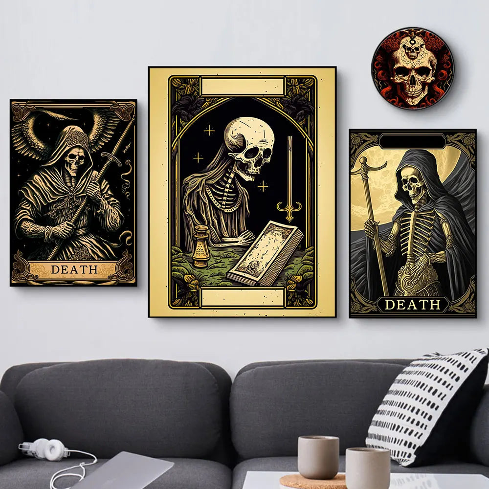 Death Tarot Card Skull Wizard Canvas Wall Art | Gothic Decor