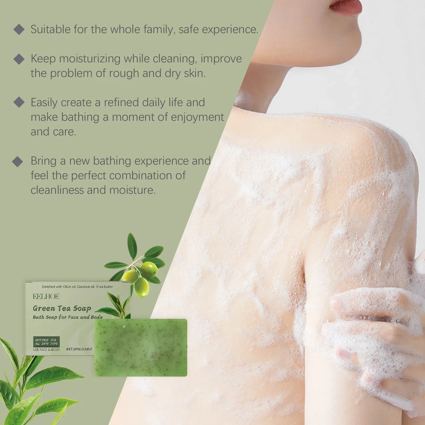 EELHOE Green Tea Bar Soap – Oil Control, Deep Cleanse & Anti-Acne