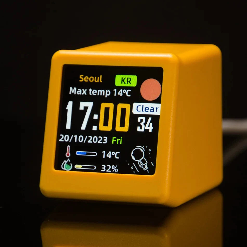 New Practical Desktop Animation Weather Clock Gifts Creative Ornament Multifunctional Weather Forecast Clock Thermometer Tools Peaceful Pleasures Health and Wellness YELLOW