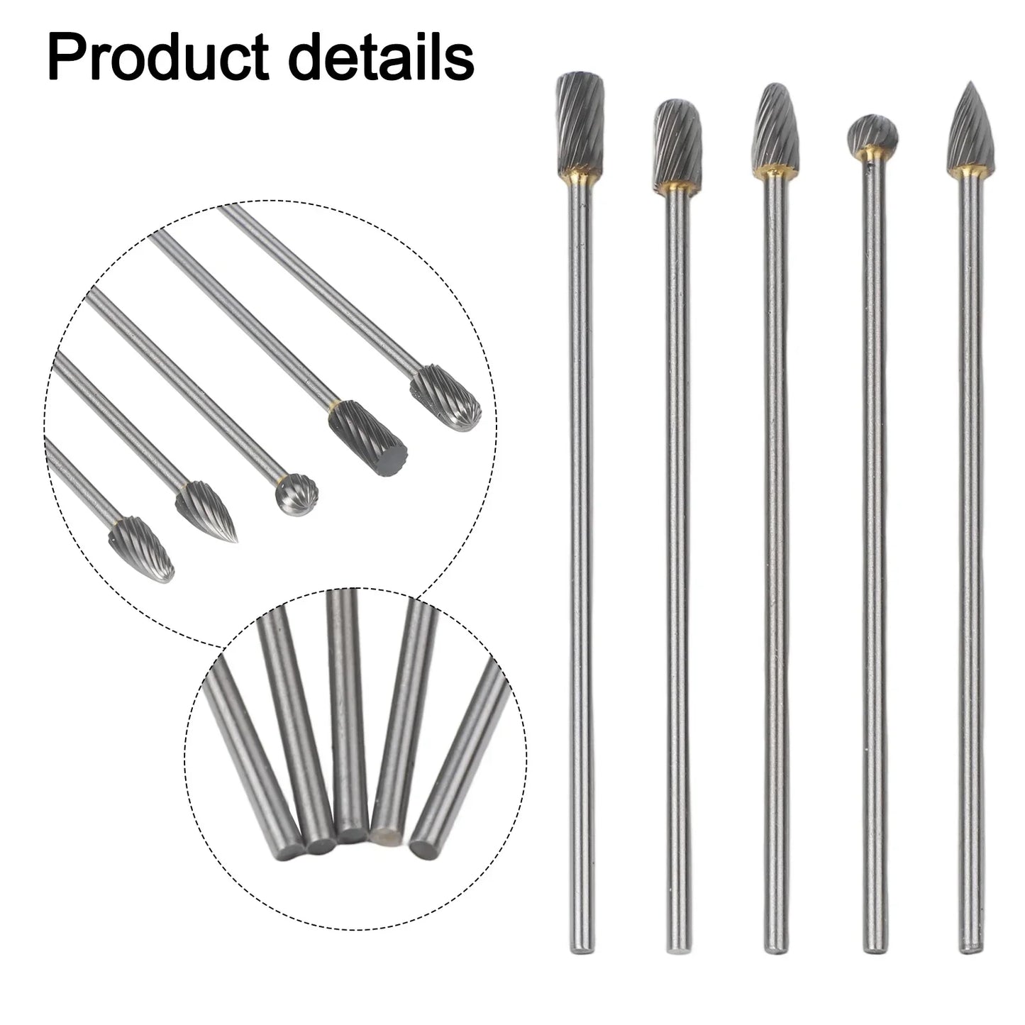 5pc Solid Carbide Rotary Burr Set – 3mm Shank Single Cut 100mm