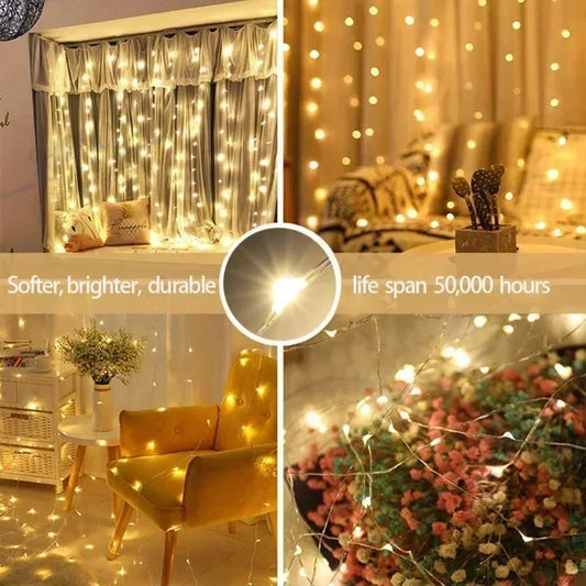USB LED Curtain Fairy Lights with Remote | 6x3M & 3x3M LED Curtain Lights Peaceful Pleasures Health and Wellness WHITE 5Mx3M
