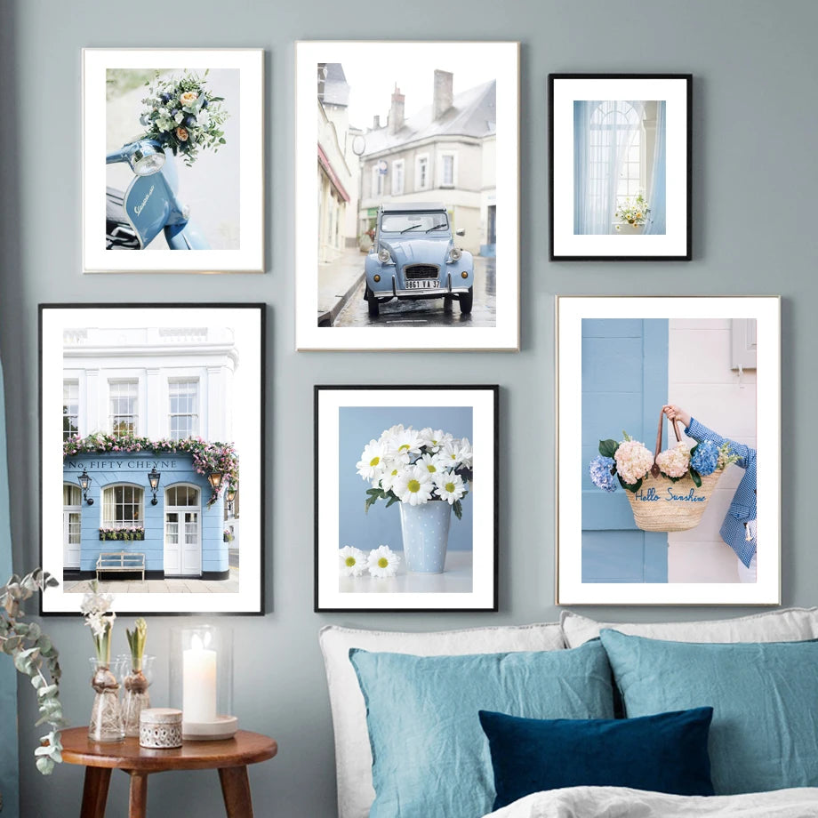 Nordic Retro Canvas Wall Art | Cars, Bikes & Flowers Poster