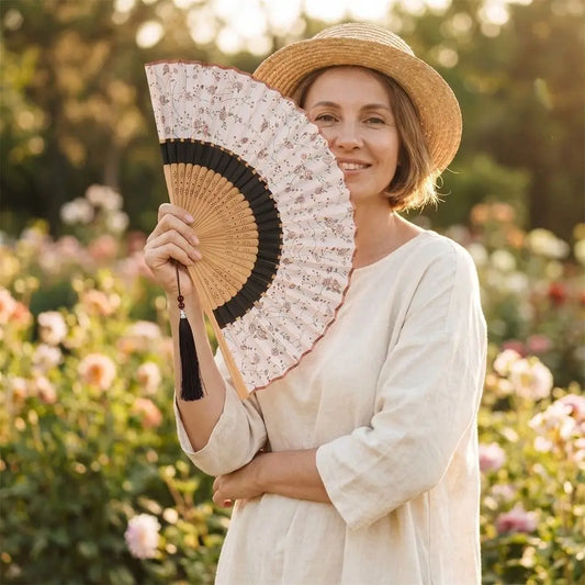 Classical Chinese Folding Fan – Bamboo Tassel Dance Accessory Costume Fan Accessory Oasis Select