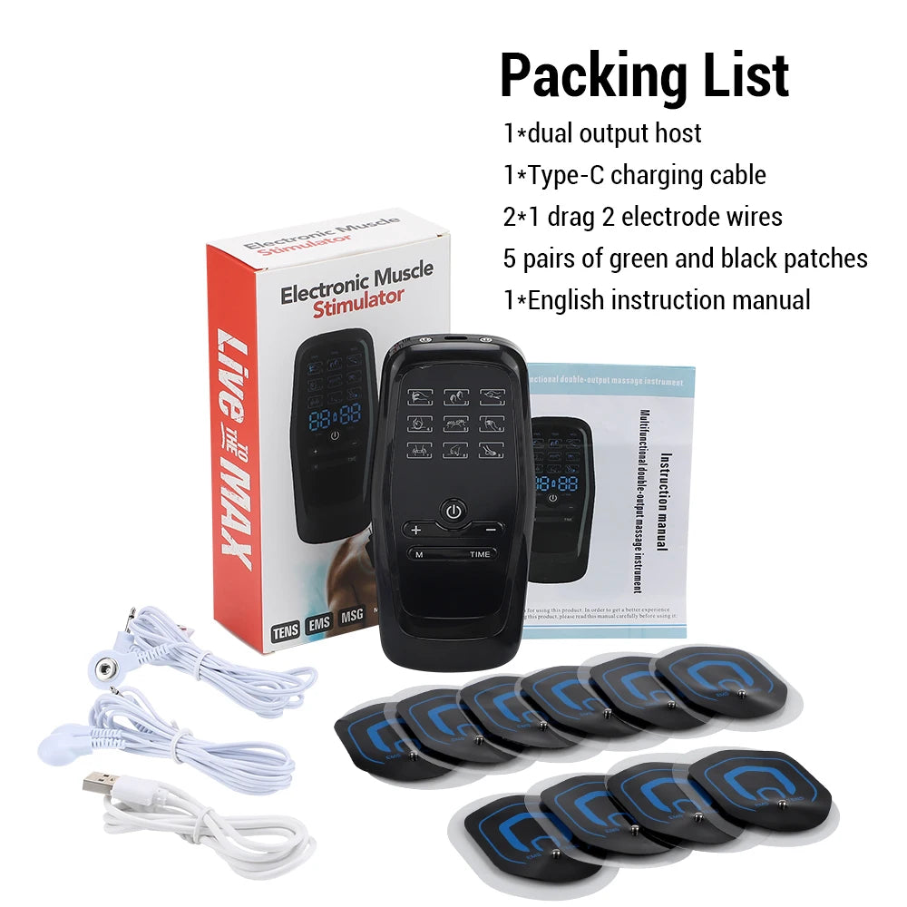 Electric Muscle Stimulator EMS & TENS Unit Pulse Massager for Back Neck Shoulder Knee Joints Full Body Relax 9 Modes 30 Gears Peaceful Pleasures Health and Wellness as picture show