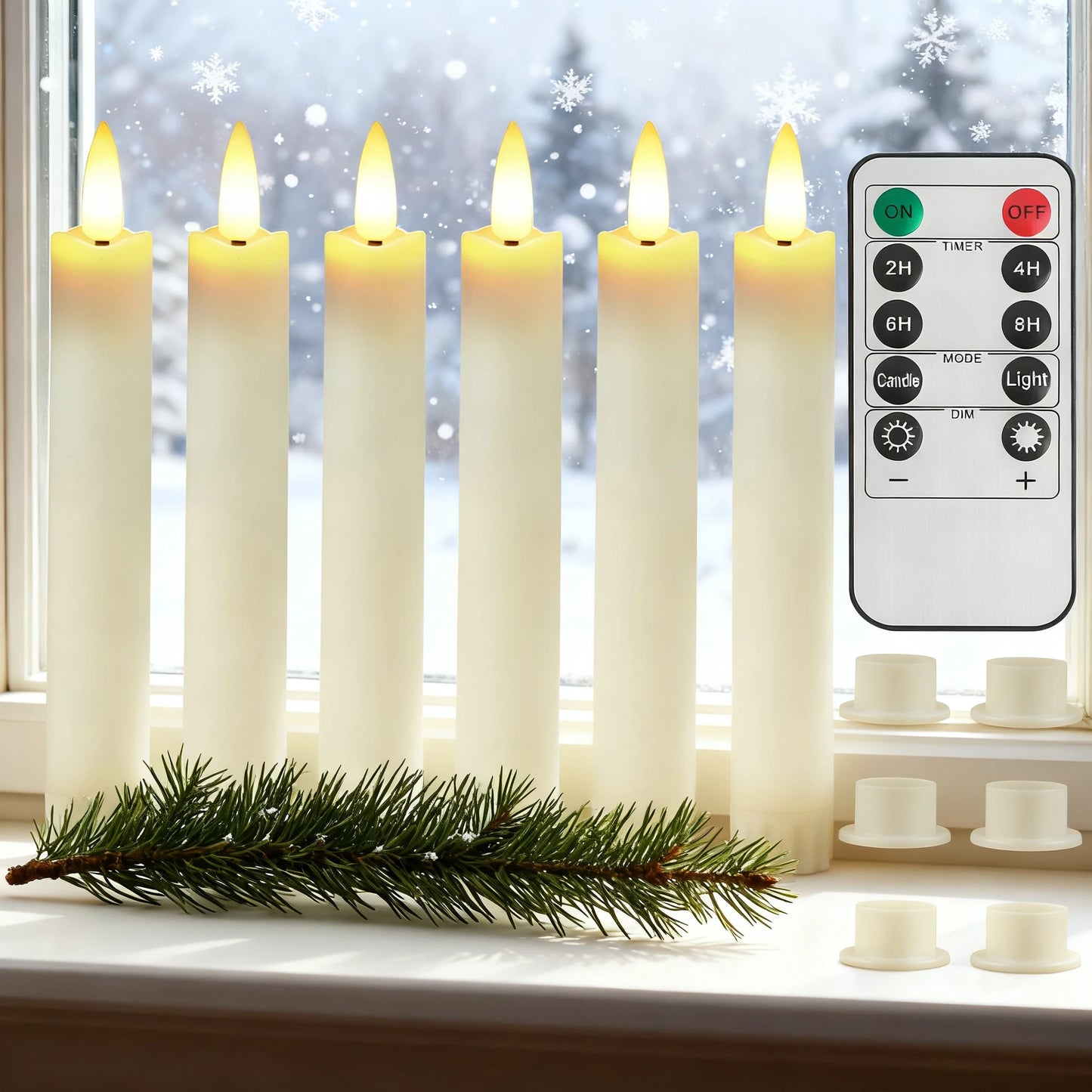 6Pack LED Flameless Taper Candles Lights 3D Wick Battery Christmas Simulation Candles Window Candles Long Electric Candles Lamp Peaceful Pleasures Health and Wellness 170MM 1 12 Pcs