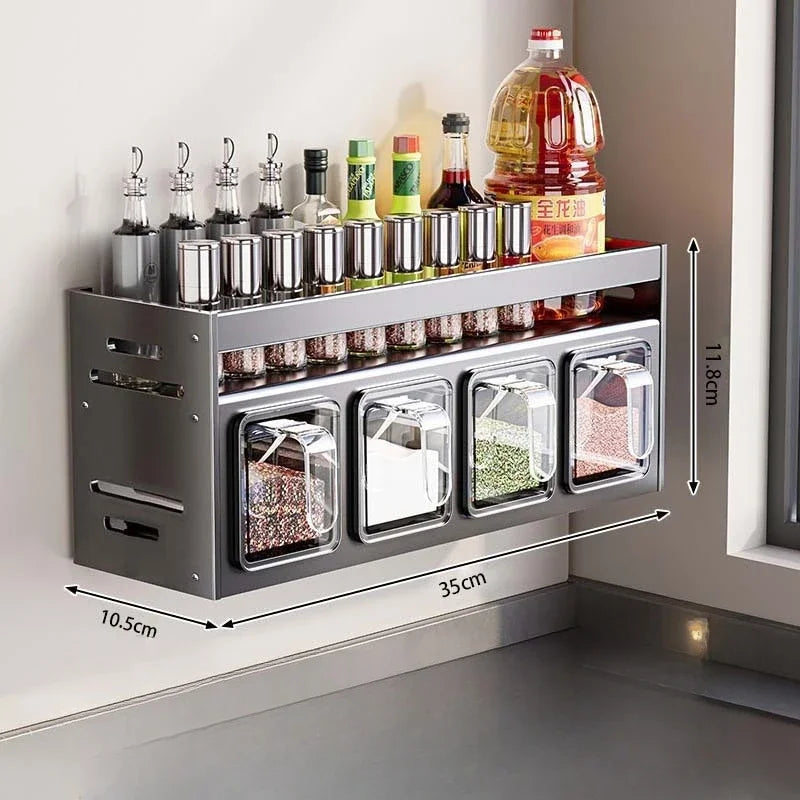 Wall Mounted Stainless Steel Spice Rack | No-Drill Kitchen Organizer