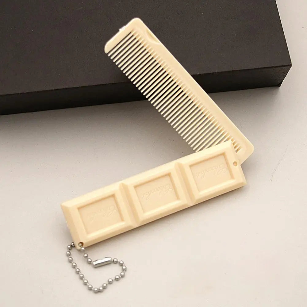 2-in-1 Chocolate Folding Comb with Mirror | Travel Hair Comb