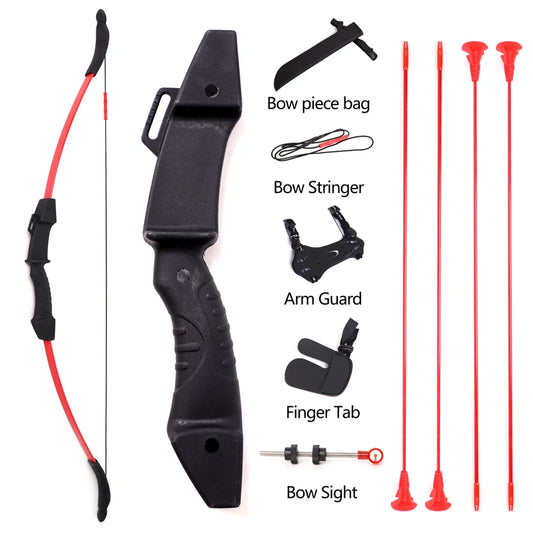 Children Recurve Bow Arrows Youth Kids Take-down Outdoor Shooting Game Peaceful Pleasures Health and Wellness 1set red 1