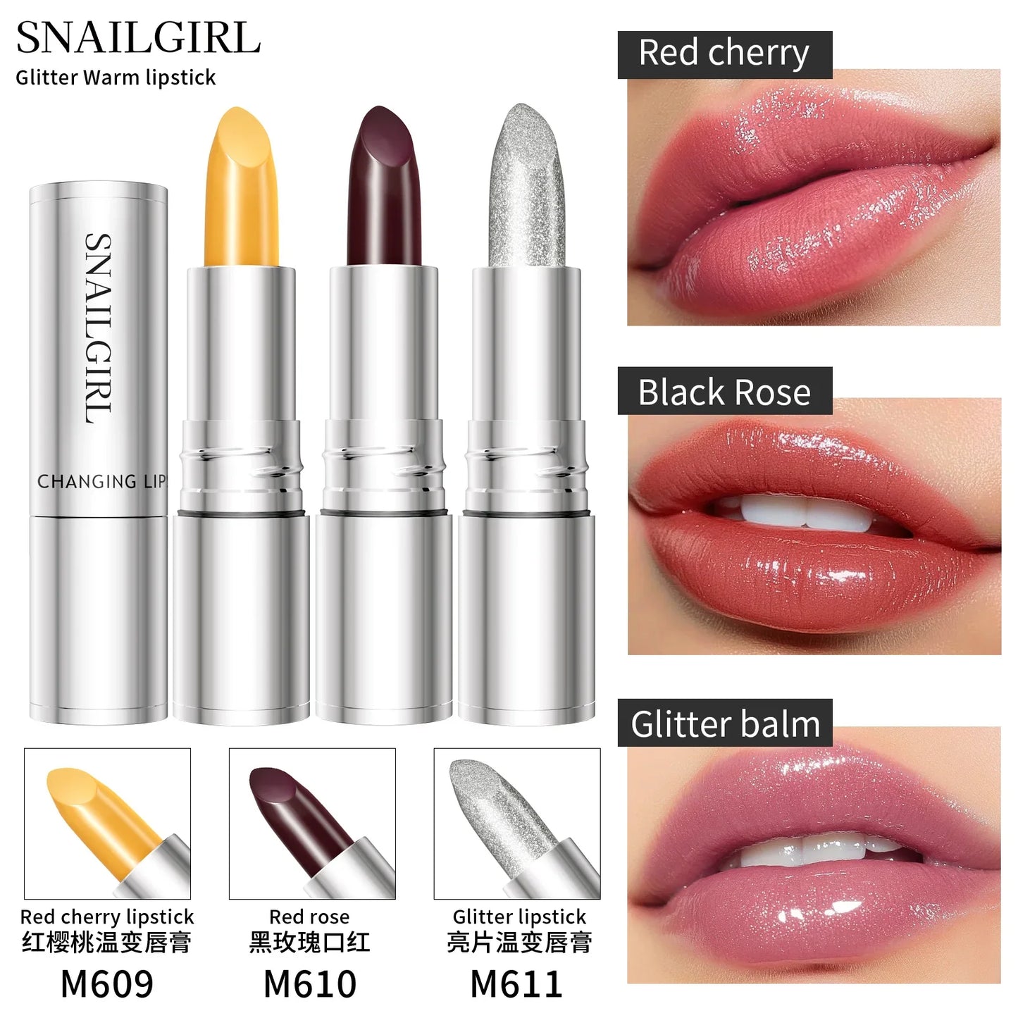 QIC Color-Changing Glitter Lipstick – Matte Waterproof Lip Tint