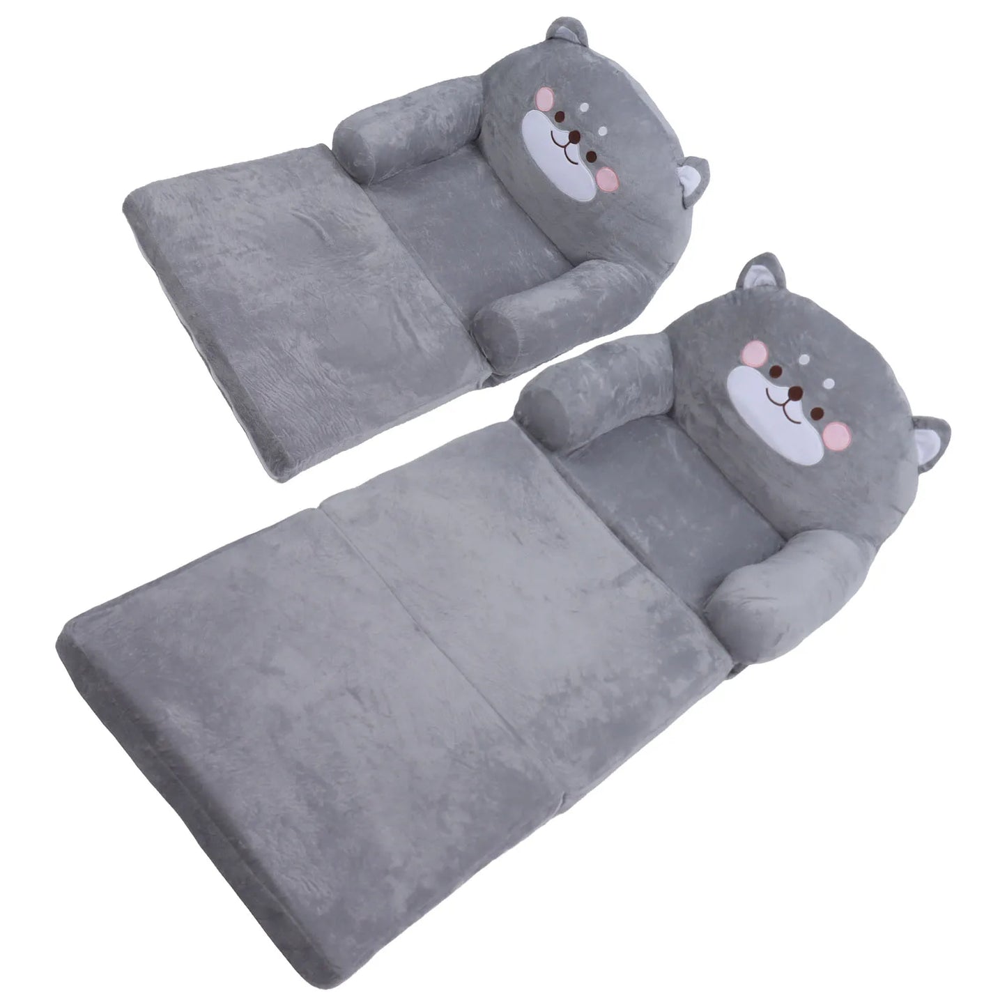 Toddler Chair Gray Dog Cartoon Soft Breathable Kids Sofa Foldable Design Easy To Clean for Sleeping Peaceful Pleasures Health and Wellness