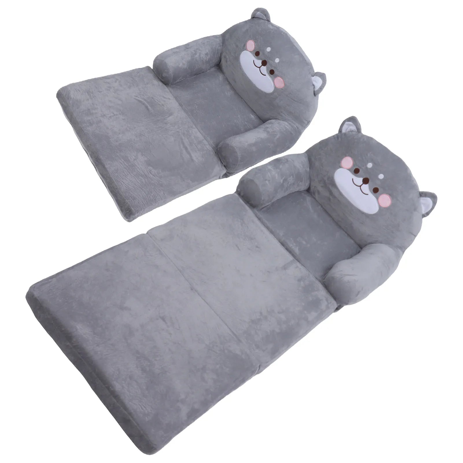 Toddler Chair Gray Dog Cartoon Soft Breathable Kids Sofa Foldable Design Easy To Clean for Sleeping Peaceful Pleasures Health and Wellness