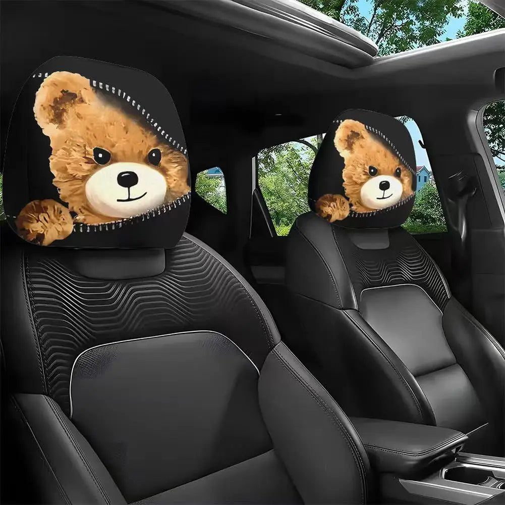 2PCS Funny Animal Car Headrest Covers Universal Auto Seat Neck Pillowcase Cute Cat Dog Monkey Pattern Interior Decor for Sedan Peaceful Pleasures Health and Wellness