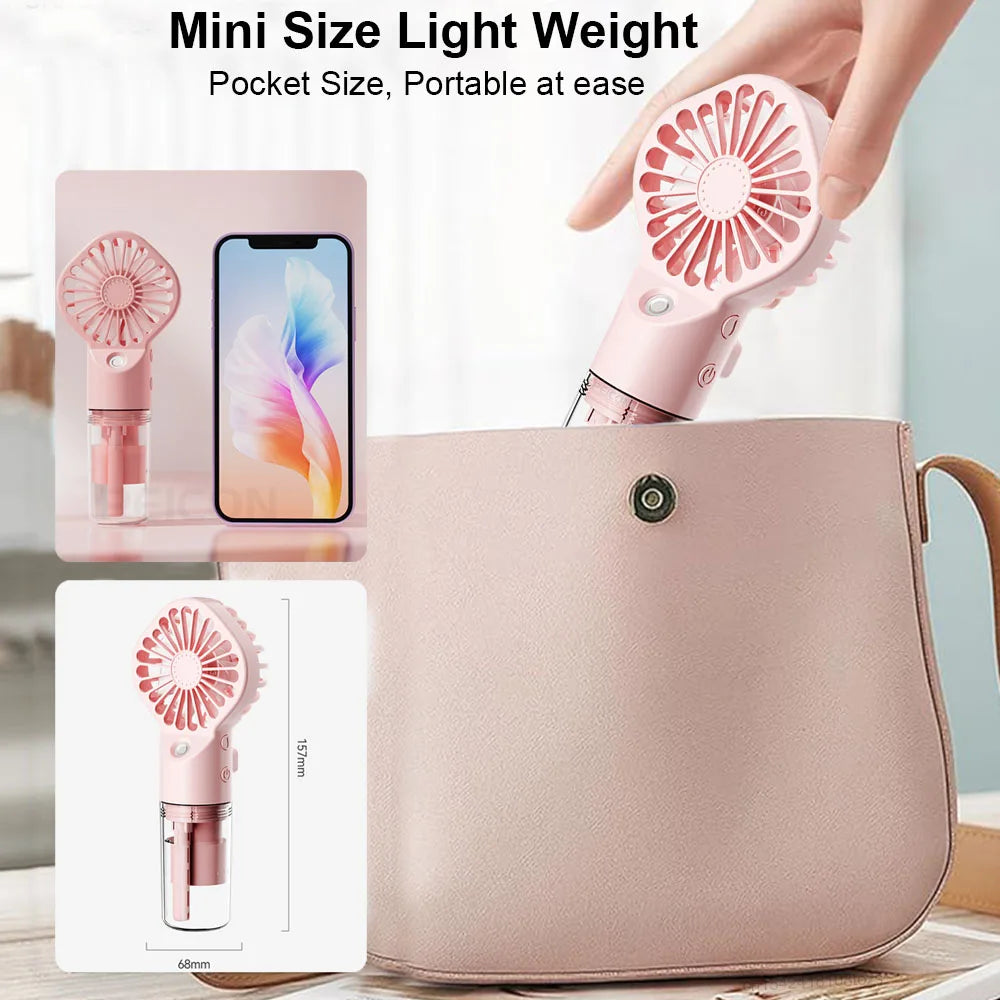 Portable Handheld Mist Fan Rechargeable Personal Fan Spray Water Mist Fans for Summer Beach Travel Camping Mini Cooling Hand Fan Peaceful Pleasures Health and Wellness
