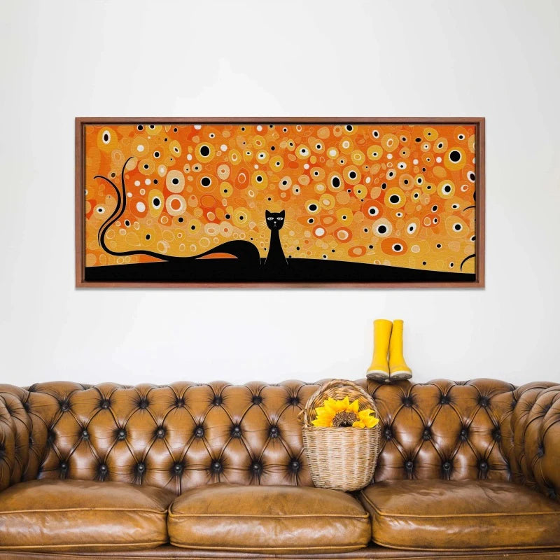 Unframed Black Cat Canvas Poster Art, Long Horizontal Orange Wall Art, Large No Framed Canvas, Frameless Wall Decor Art Peaceful Pleasures Health and Wellness ZLH4193 30x90cm No Frame
