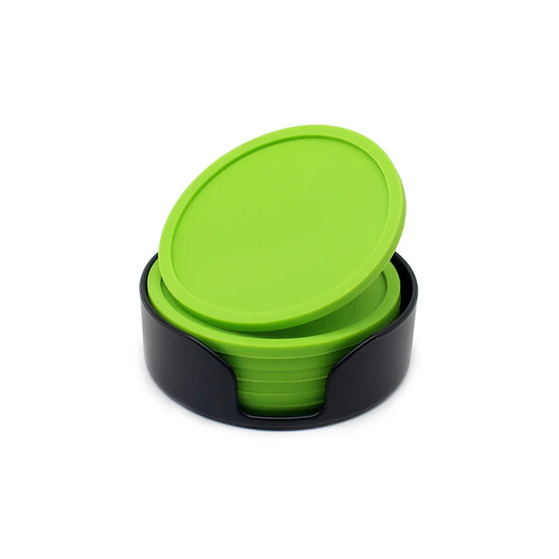 6-Piece Non-Slip Silicone Coaster Set with Holder – Round Cup Mats for Home & Kitchen