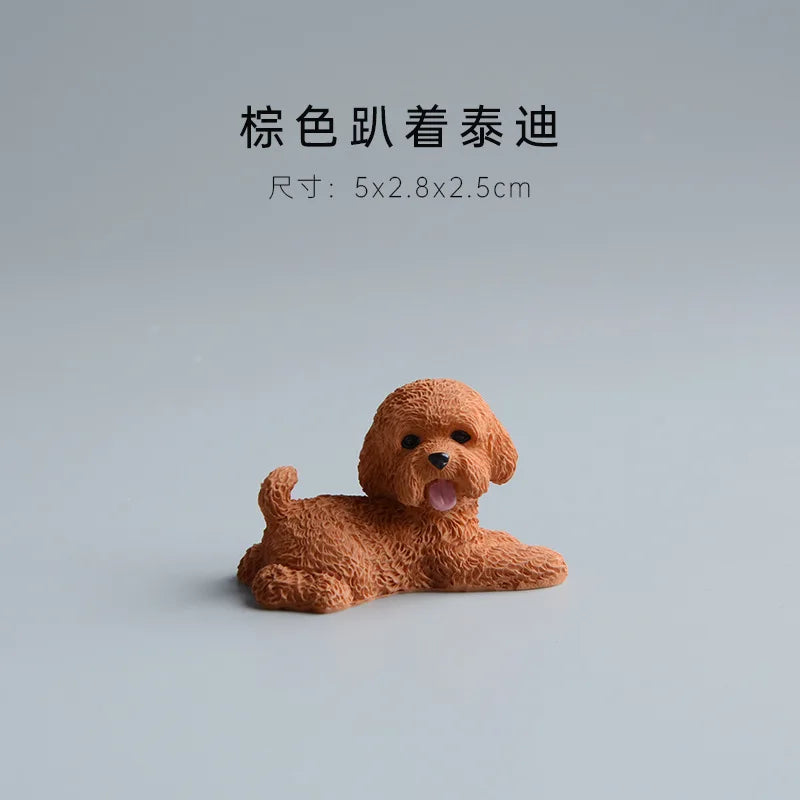 Simulation Poodle Dog Figures Puppy Model Resin Crafts Mini Animal Ornament Miniature Figurine Kawaii Dog Action Figures decor Peaceful Pleasures Health and Wellness Brown dog lie pron