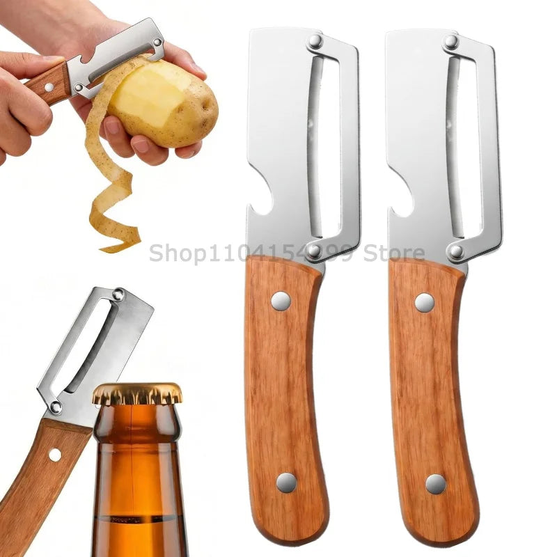 3-in-1 Vegetable Peeler & Paring Knife | Wooden Handle