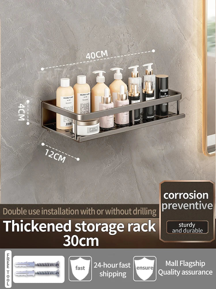 Wall-Mounted Bathroom Shelf & Towel Rack | Metal Storage Organizer